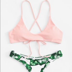 Palm Print Criss Cross Bikini Set